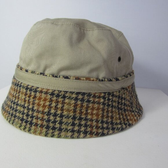 New Unisex M / L  J Crew Bucket Hat Lambswool Herringbone Khaki Beige Reversible - Picture 4 of 7